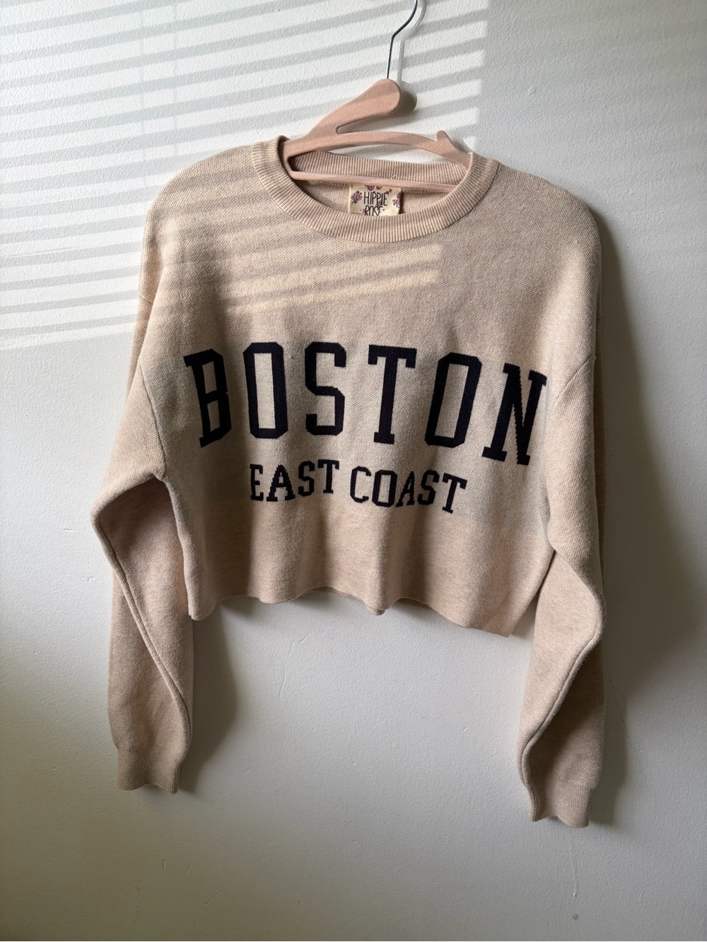 Hippie Rose Cream Cropped Crewneck Sweater